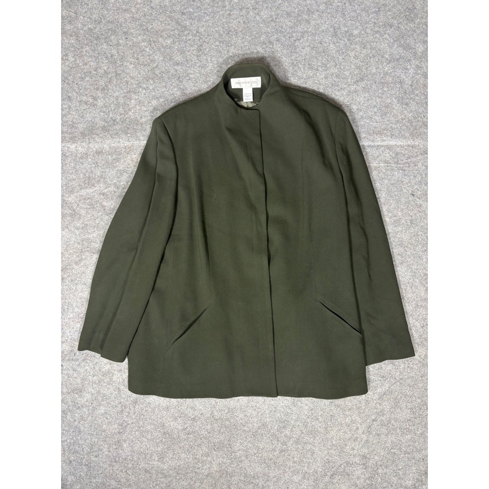 JONES NEW YORK Womens Blazer Jacket Green Collarless Button Front‎ 100% Wool
